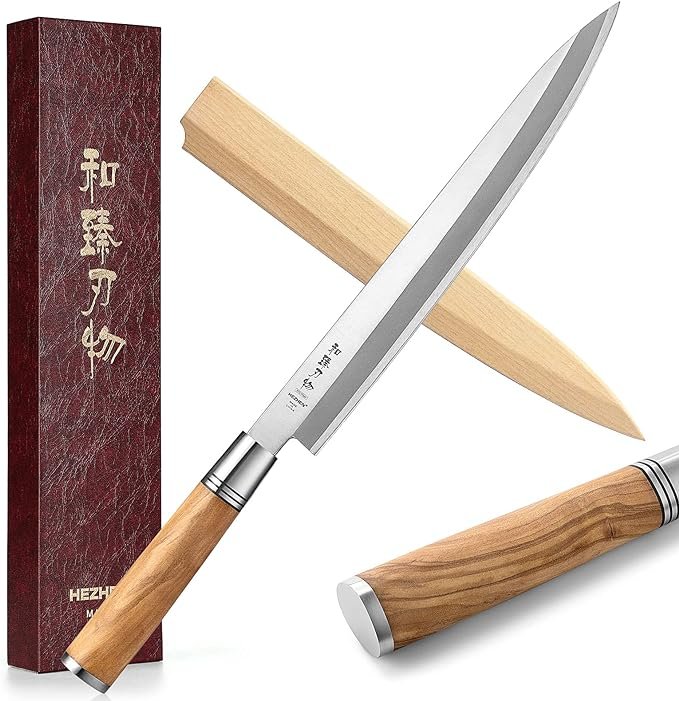 27CM Cuchillo Sashimi, Cuchillo Yanagiba de Acero Forjado de Estilo Japonés