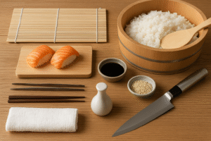 utensilios para hacer sushi, herramientas japonesas de cocina, esterilla de bambú