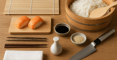 utensilios para hacer sushi, herramientas japonesas de cocina, esterilla de bambú